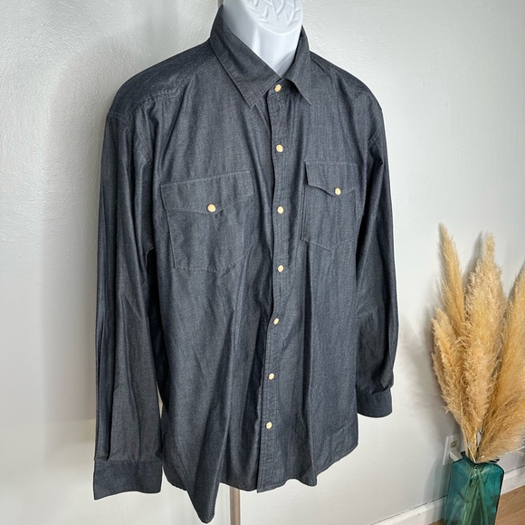 Basin + Range Mountain Men's Blue Chambray Western Button Down Shirt Sz Lg - Picture 5 of 15